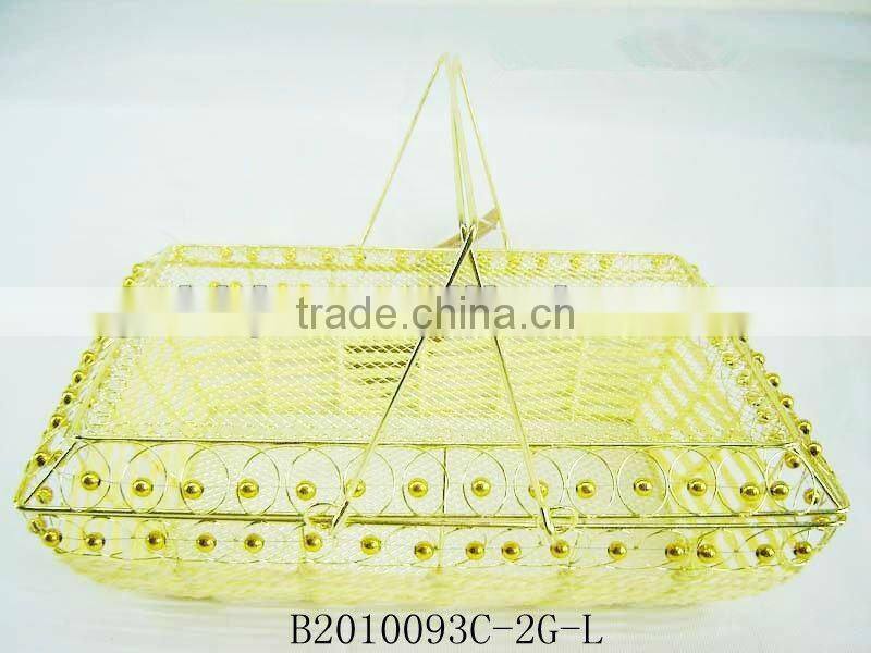 Golden metal wire and paper rope rectangle fruit storage basketry