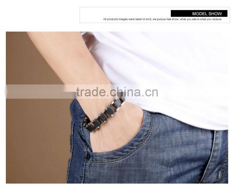 Modern sleek silicone mens bracelet 316L stainless steel motocycle biker bicycle chain link bracelets