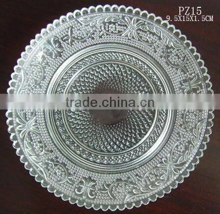 clear glass dinner plate with pattern