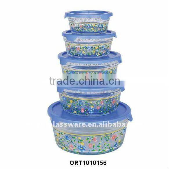 Clear glass candy bowl with decall round glass candy bowl