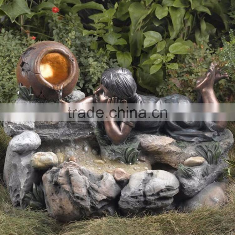 large outdoor garden copper sculptures metal craft child water fountain statues