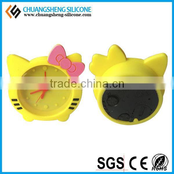 Cat shaped silicone table clock, animal figure alarm clock, ring clock