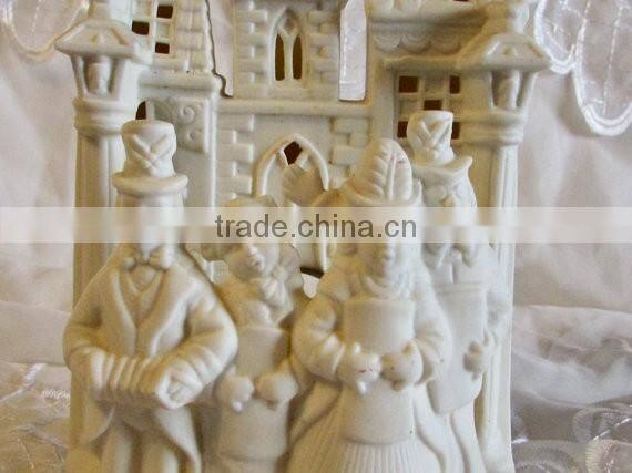 Bisque Porcelain Carolers Votive Holder, Partylite Village Christmas P0204 Candle Holder