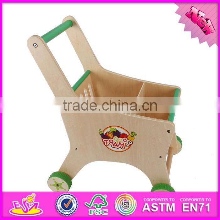 Funny toys toddlers wooden push toy shopping cart W16E068-S
