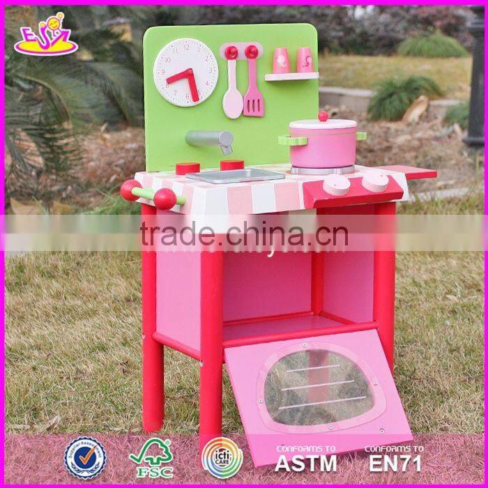 2017 new design mini pink wooden girls play kitchen W10C269