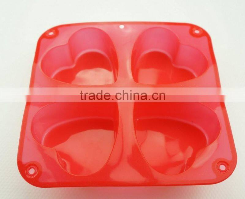 11193 Top Quality Silicone Flexible 4 Cavity Heart Shaped Soap Molds