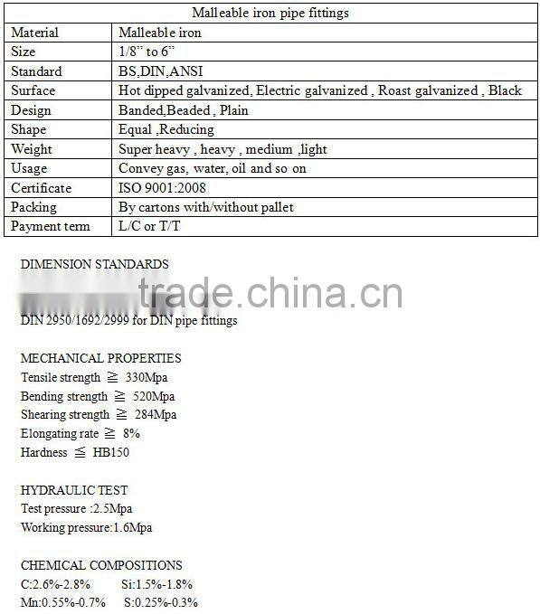 Malleable iron pipe fittings