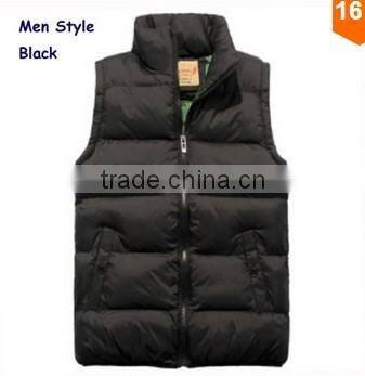 Vests Men women Sleeveless Jacket 2014 Autumn Winter High Quality Cotton-padded Waistcoat BLACK BOMBER JACKET