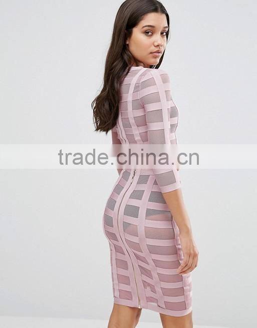 Bandage mesh women long sleeve ctop top and pencil skirt ladies 2 piece skirt sets