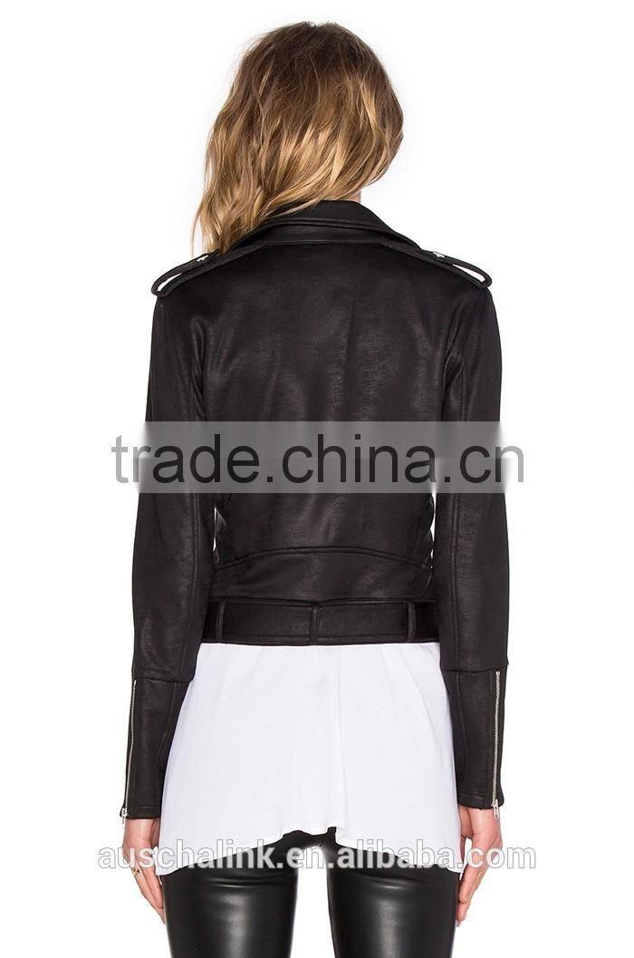 latest women black classic fashion moto jacket cheap price