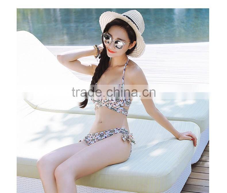 Floral print three pieces bikini sets girls sexy beach wear