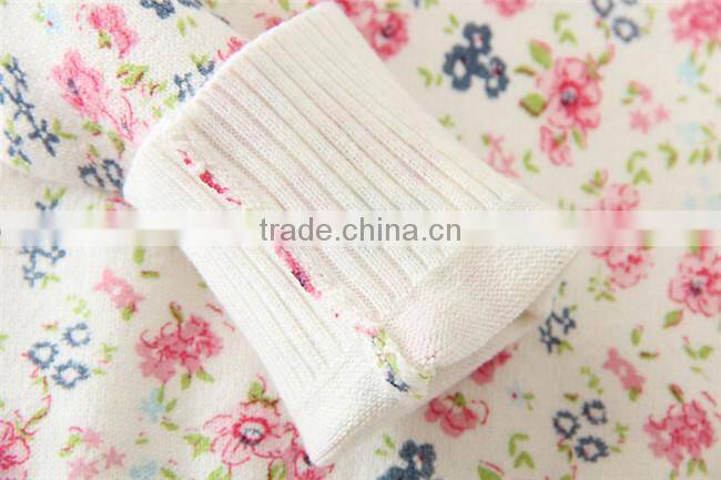 Princess warm fashion pullovers weave knitting pattern round neck cute flower print girls kid sweater