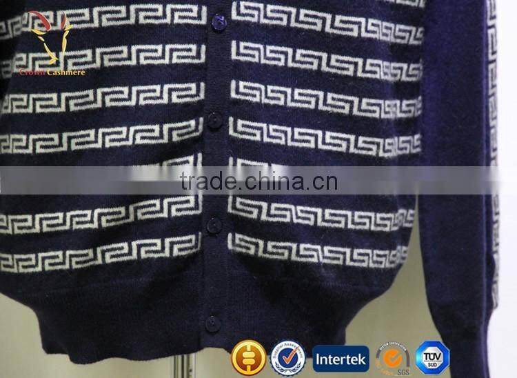 Mens Navy Blue V Neck Thick Intarsia Cardigan Sweaters