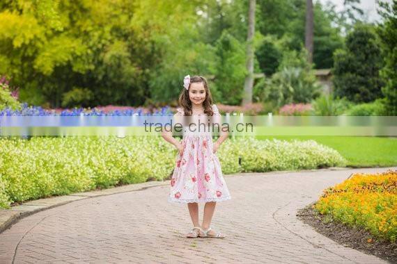 Girls Flutter Sleeve Kids Clothing Wholesale Roses Printed Designer One Piece Dress