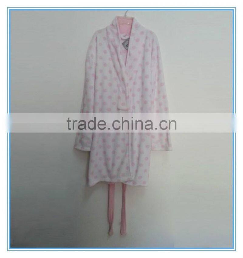 Flannel bath robes soft coral fleece terry dot printing bathrobes, fluffy bathrobe, lady's gown dresses polyester pajamas