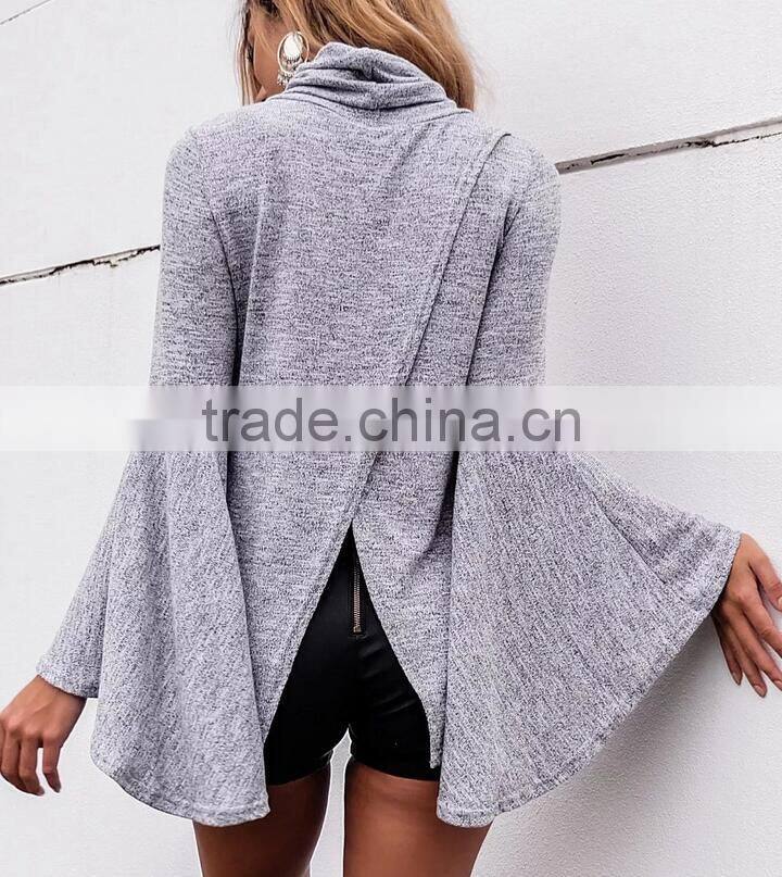 Runwaylover 139 New Design 2017 Ladies Fashion Flare Sleeve Knitted Turtleneck T-Shirt