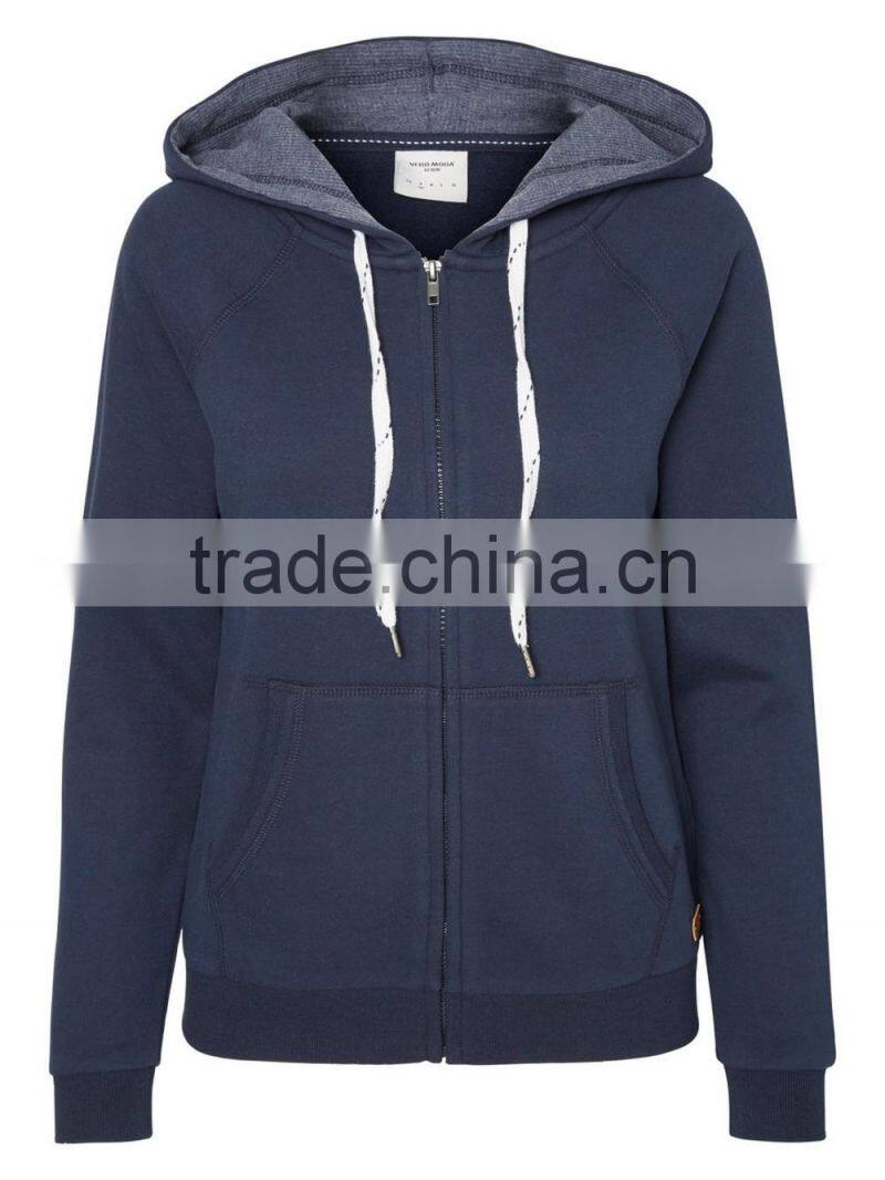 2016 Winter wholesale women 100% cotton plain zip hoodie free sample