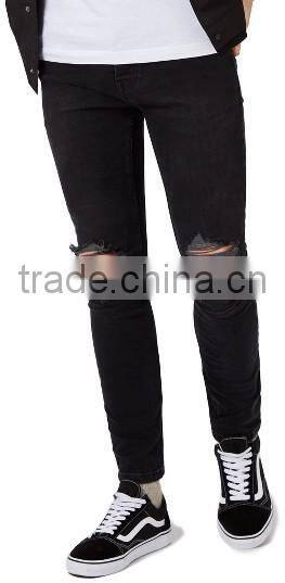 Black man jean fahsion skinny jean Men's Ripped Skinny Fit Jeans