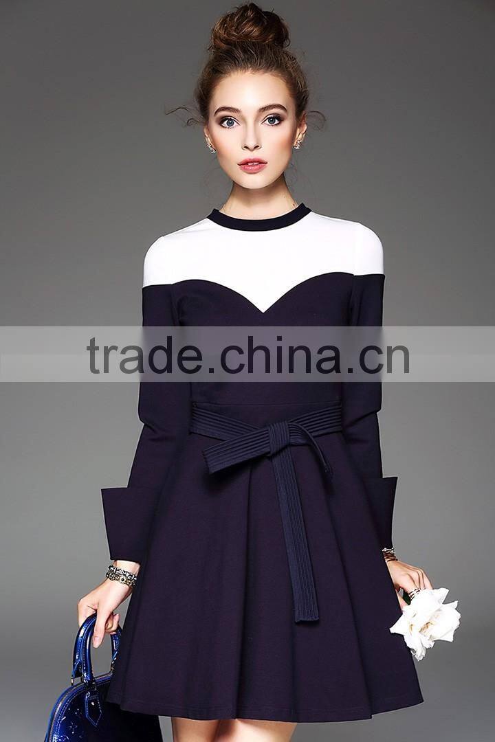 European new style ladies contrast color slim fit A-line underwear dress