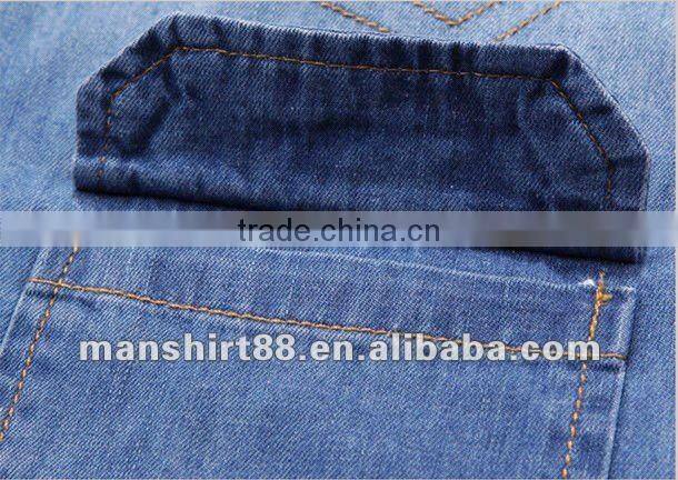 European fashion style Light blue 100%Natural Cotton soft Denim/Retro Cowboy Shirt for men with S,M,L,XL,XXL peaked collar