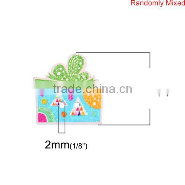 Wood Sewing Buttons Scrapbooking 2 Holes Gift Box At Random Triangle Pattern