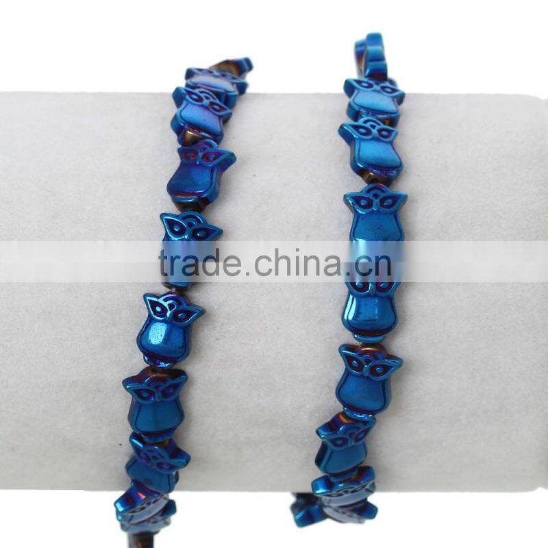(Grade A) Natural Halloween Owl Royal Blue AB Color Hematite Beads