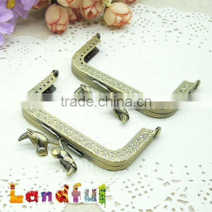 8.5cm Vintage Bronze Round Birds Bag Sewing Metal Coin Kiss Lock Square Frame