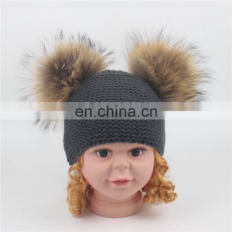 2017 Big Raccoon Fur Pom Pom Beanie Large Bobble Pompom Baby Hat