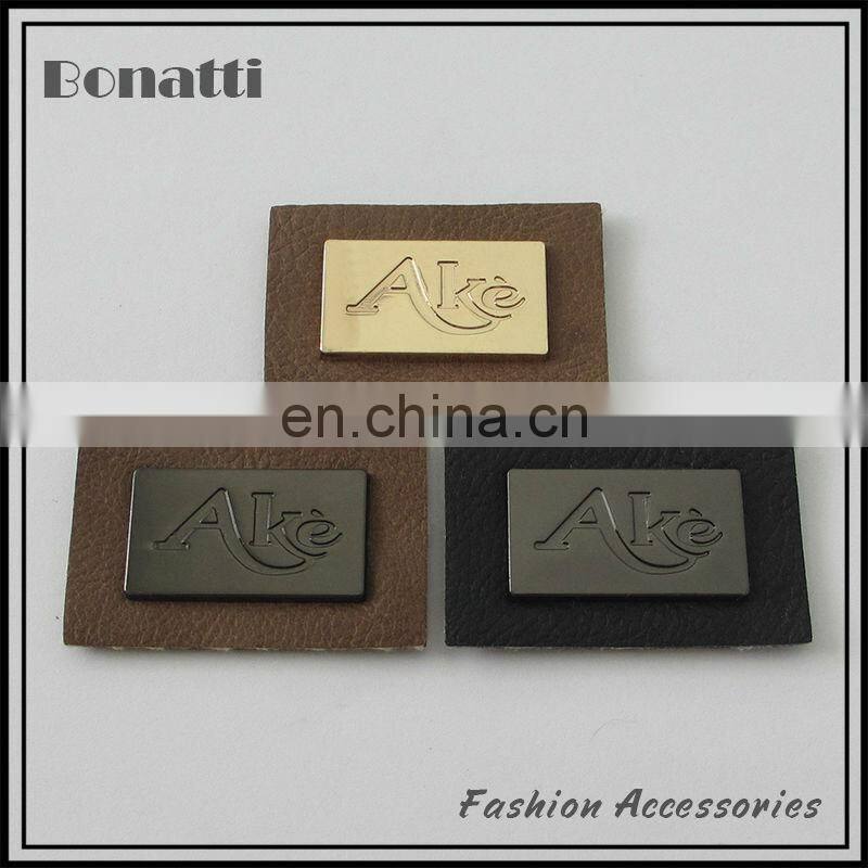 custom garment pu leather metal label or patches for jeans and bags