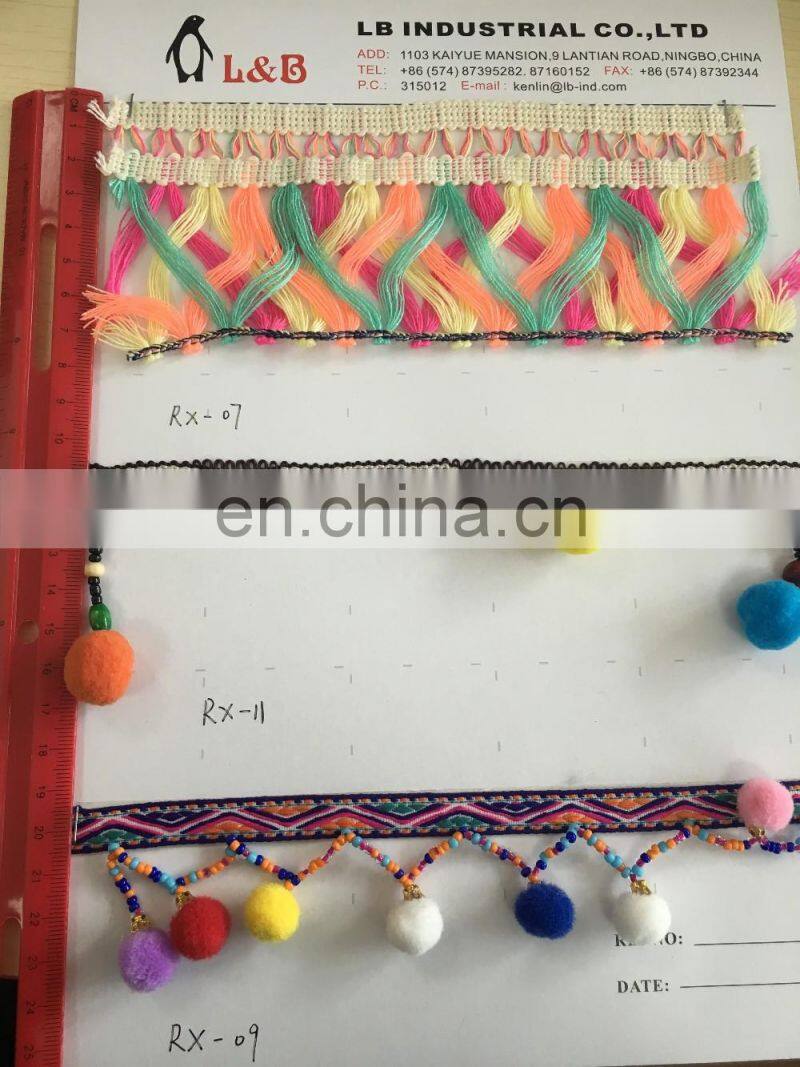 China 2017colorful tape sewing with fringe/tassel yards wholesale pom pom trim