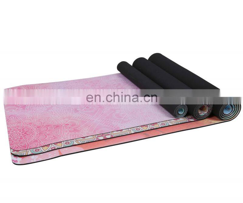 Good quality eco friendly colorful custom print suede natural rubber yoga mat