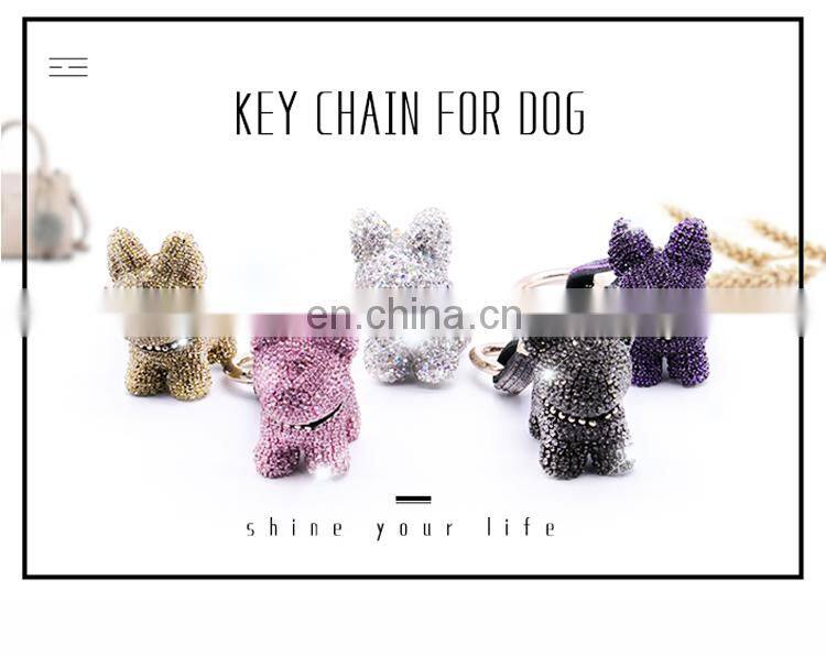 Christmas gift flash crystal Rhinestone cute dog pendant key chain creative sparkling complete with diamond dog keys
