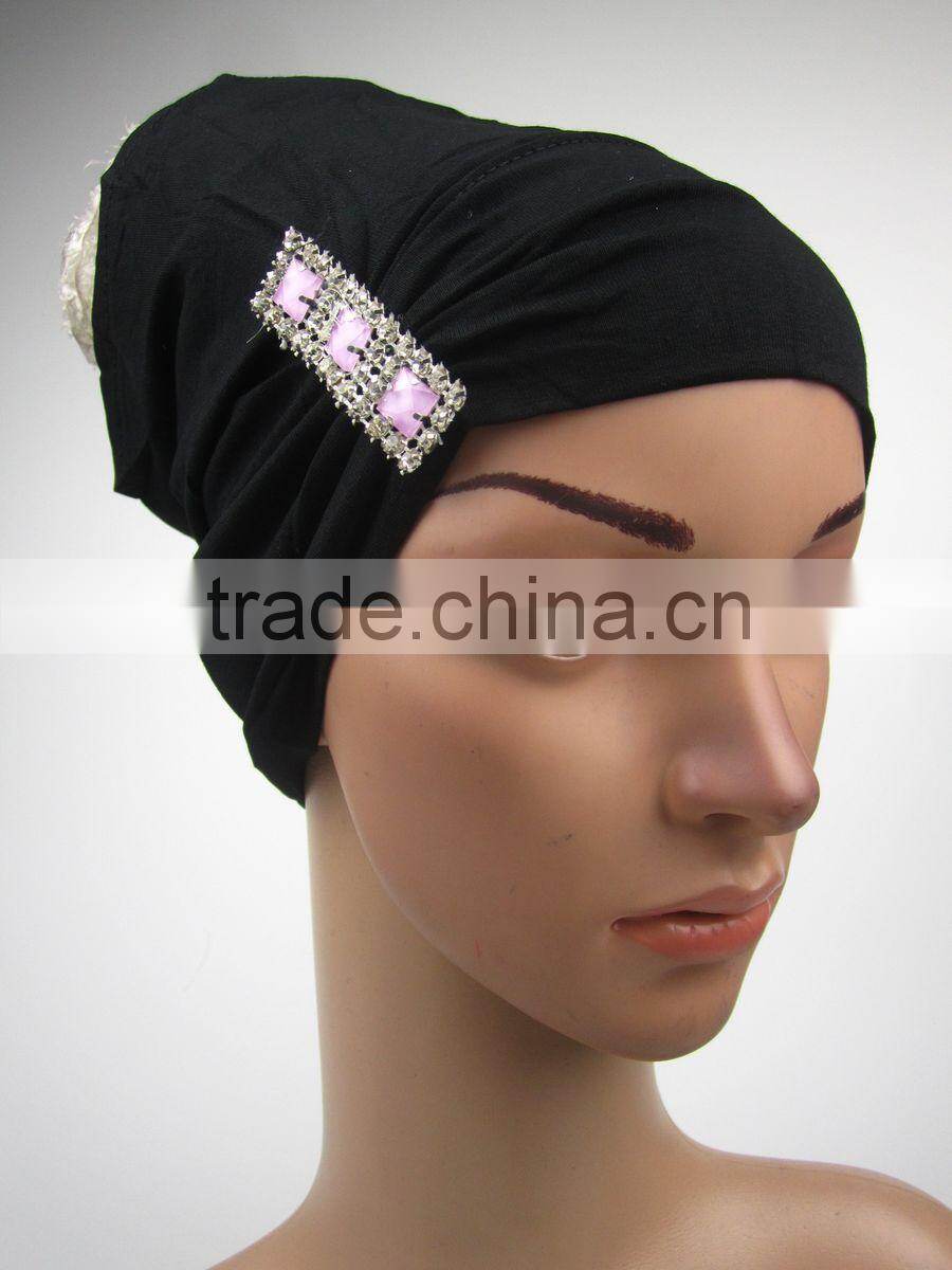Black islamic turban muslim underscarfs with side pleats