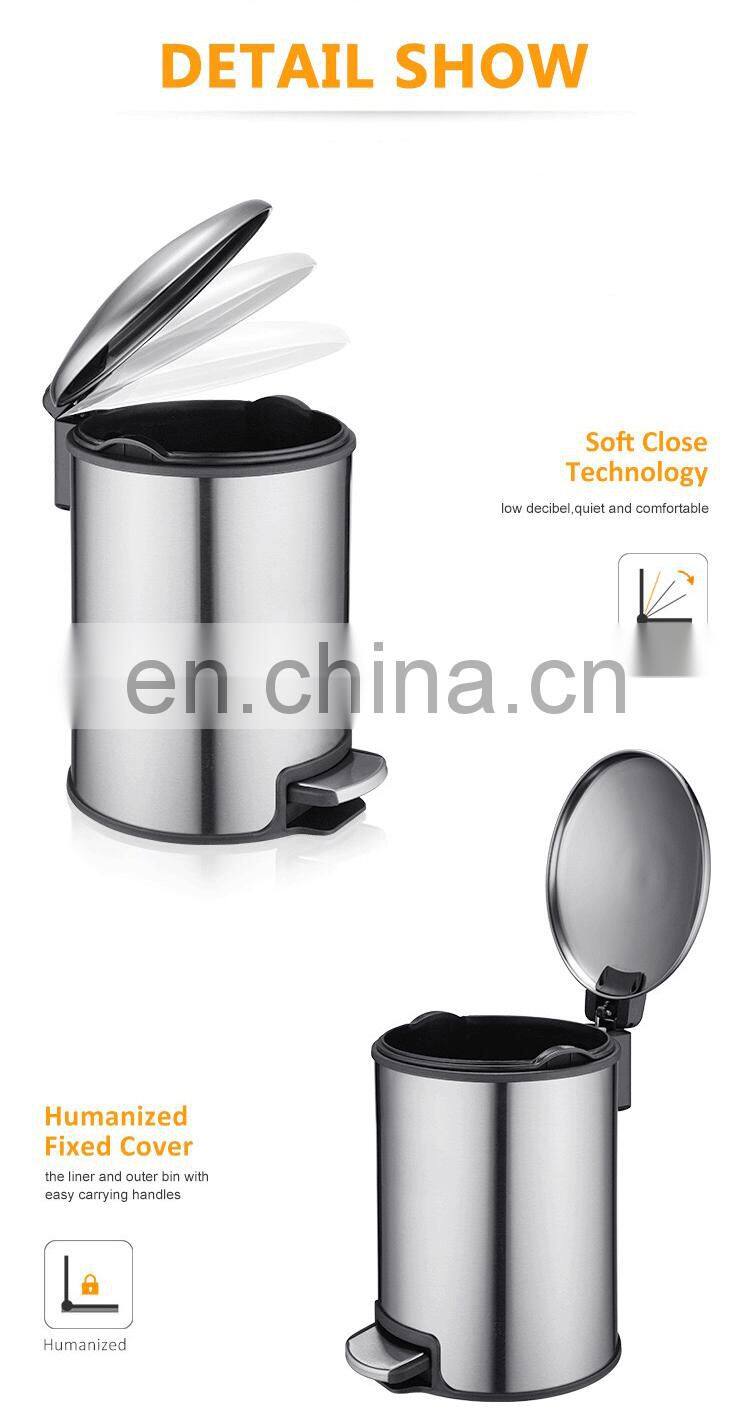 Top quality stainless steel foot pedal garbage bin stock household waste bin