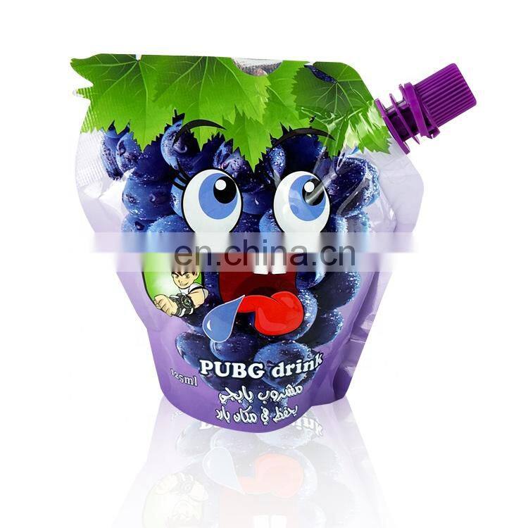 Juice packaging shaped pack 125ml custom liquid stand up spout pouches plastic food grade aluminum foil doypack