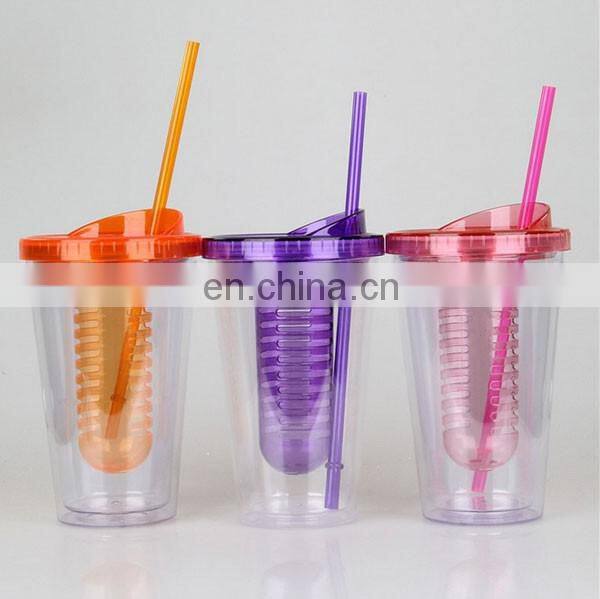 cute plastic fruit cup with lid and straw