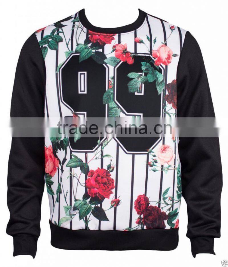 New style sublimation sweatshirts with side golden zipper with leather sleeves