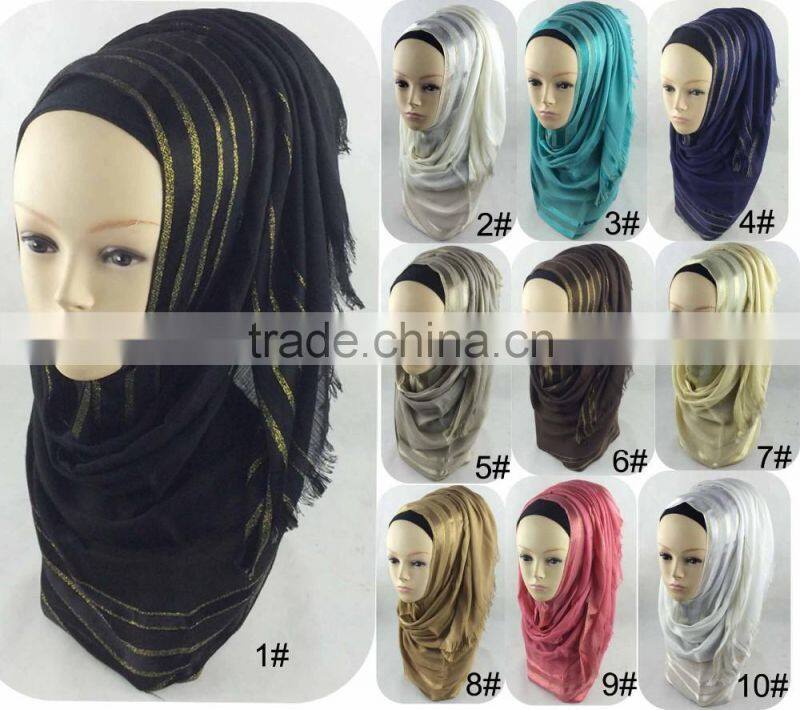 New Hijab Golden Shimmer Striped Viscose Islamic Scarf