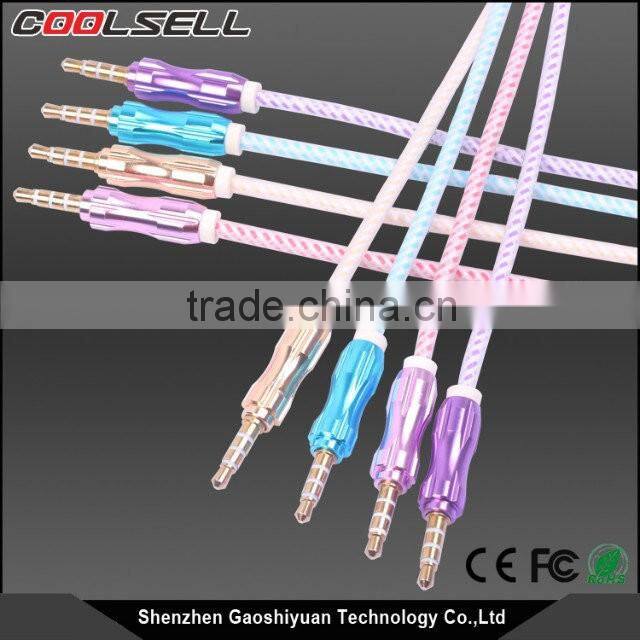 Gold plated colorful audio video cable 3.5mm aux cable NY braided Stereo 3.5mm audio cable