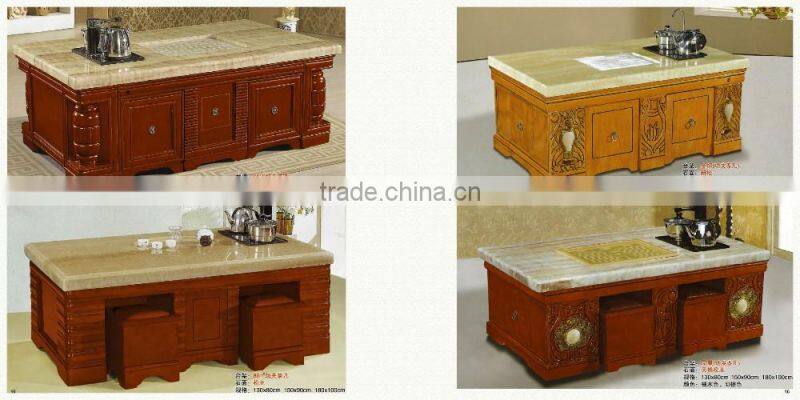 Marble top tea table set with wood side