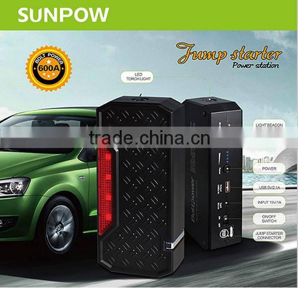 sunpow high capacity multi-function 12v car jump starter 16500mah portable power bank station with Air compressor