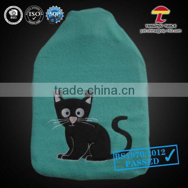 2000ml blue with cat fleece rubber hot water bottle cover