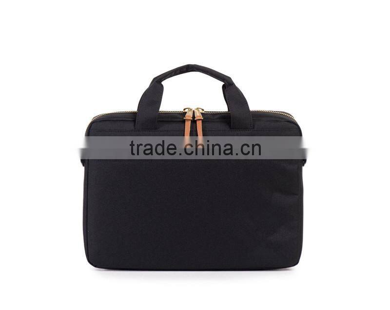 Stylish and unique business bags with gold zippers,leather zipper straps, red pinstripe inner lining