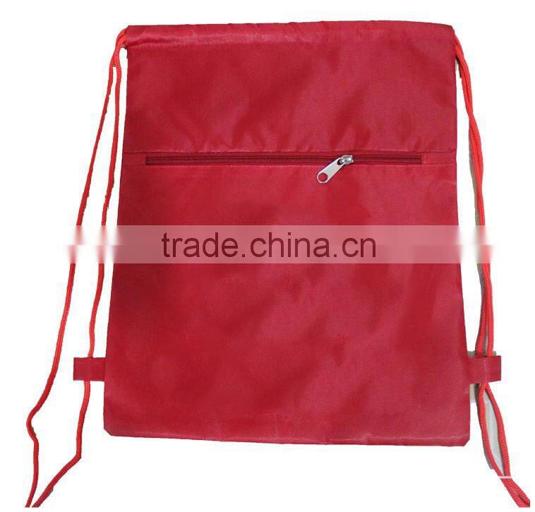 Blank logo canvas, polyester drawstring backpack bag with front pocket