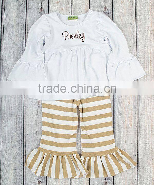 100% Cotton Baby Summer spring girls blank ruffle sleeve t shirt white ruffle shirt for little girls