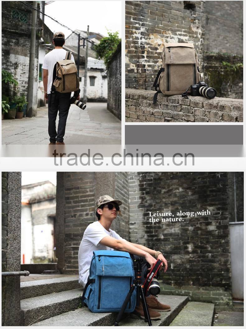 High Quality Durable Canvas Backpack Army Green Rucksack Bag for Camera Laptop