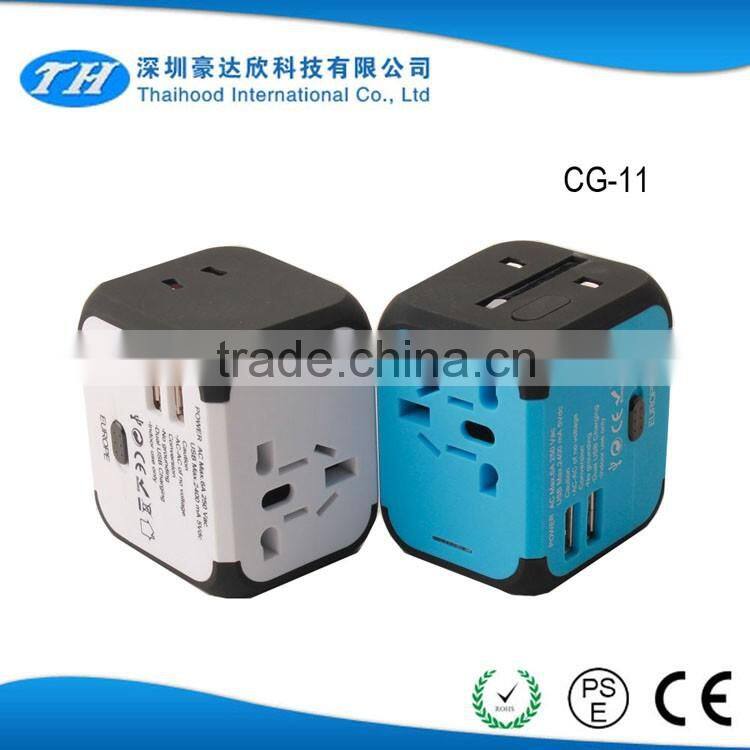 UK/EU/AU/US plug 5V2.5A Travel usb charging power socket adaptor CE ROHS approved with universal outlet