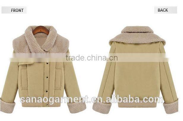 European style 2015 newest winter women's Lapel lambs wool cotton jacket