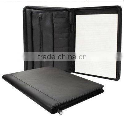 Zipper Faux Leather Folder With Pad Holder