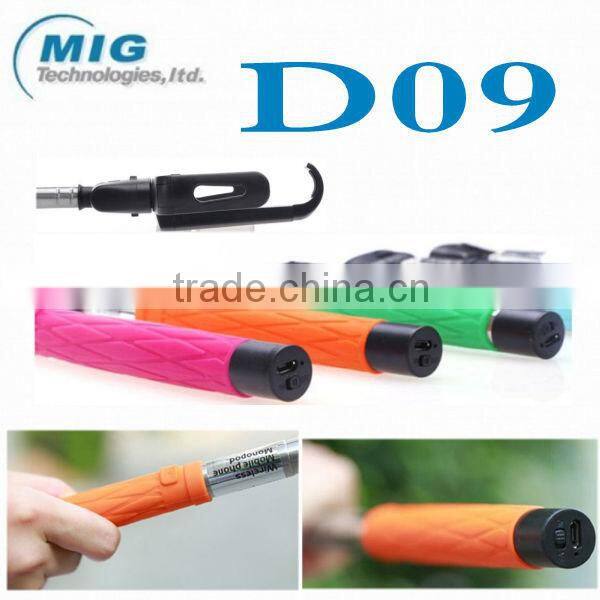 New arrival D09 with mirror monopod selfie stick, monopod with bluetooth shutter button for camera and mobile phone